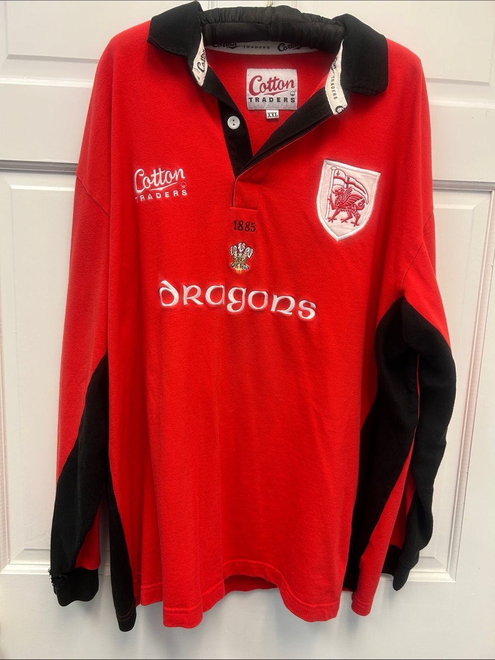 WALES DRAGONS 1990'S Embroidered RUGBY UNION SHIRT JERSEY COTTON SIZE XXL CYMRU